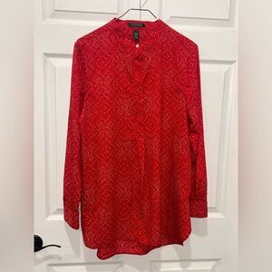 Lauren Ralph Lauren Womens Red Dotted Long Sleeve Blouse Top Shirt Size Large
